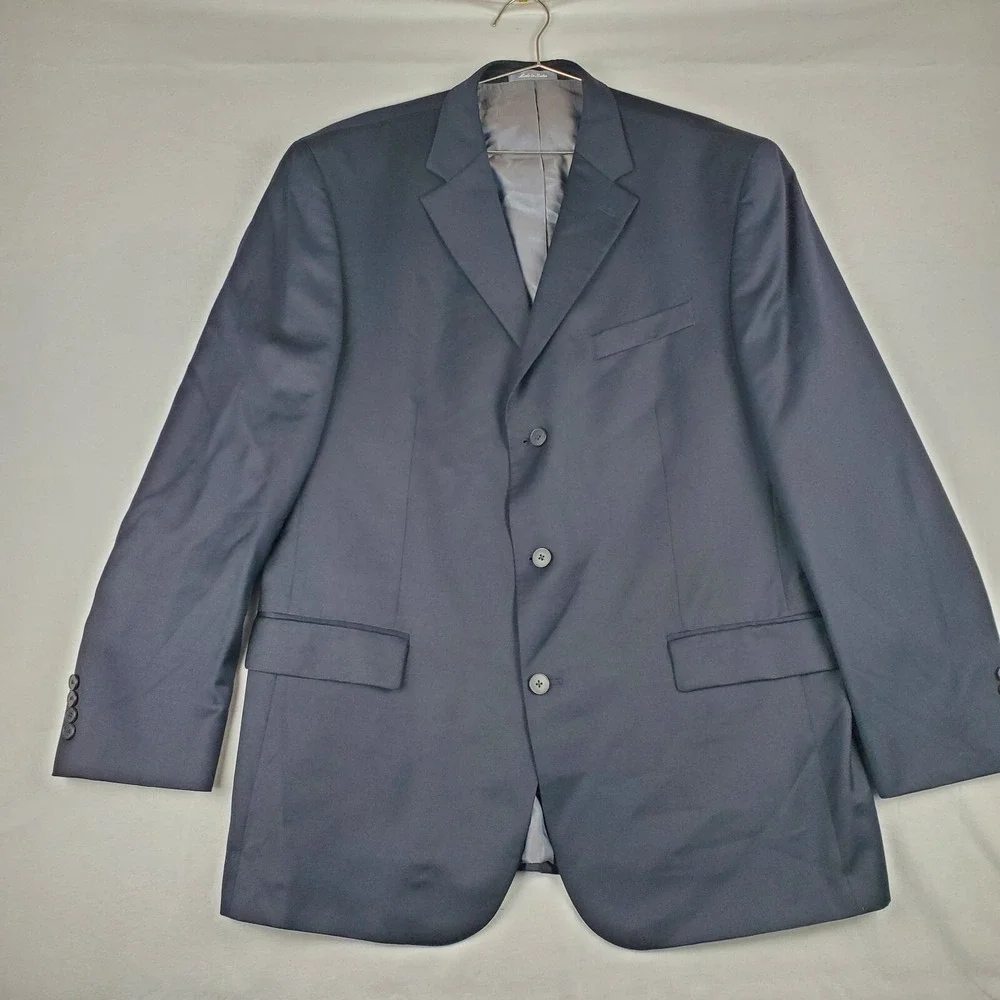 Oscar De La Renta Blazer Mens 46 Long Blue 100% Wool Single Breasted Notch Lapel
